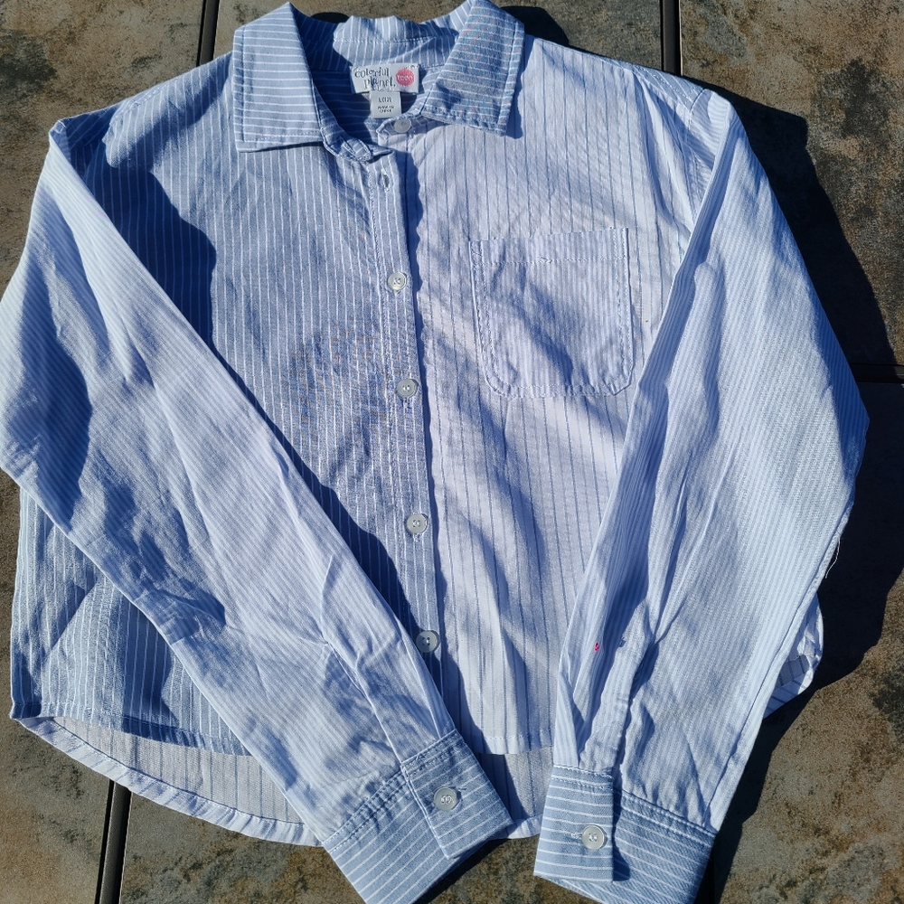 Girls Blouse Wonderful planet  blue striped  size large 12